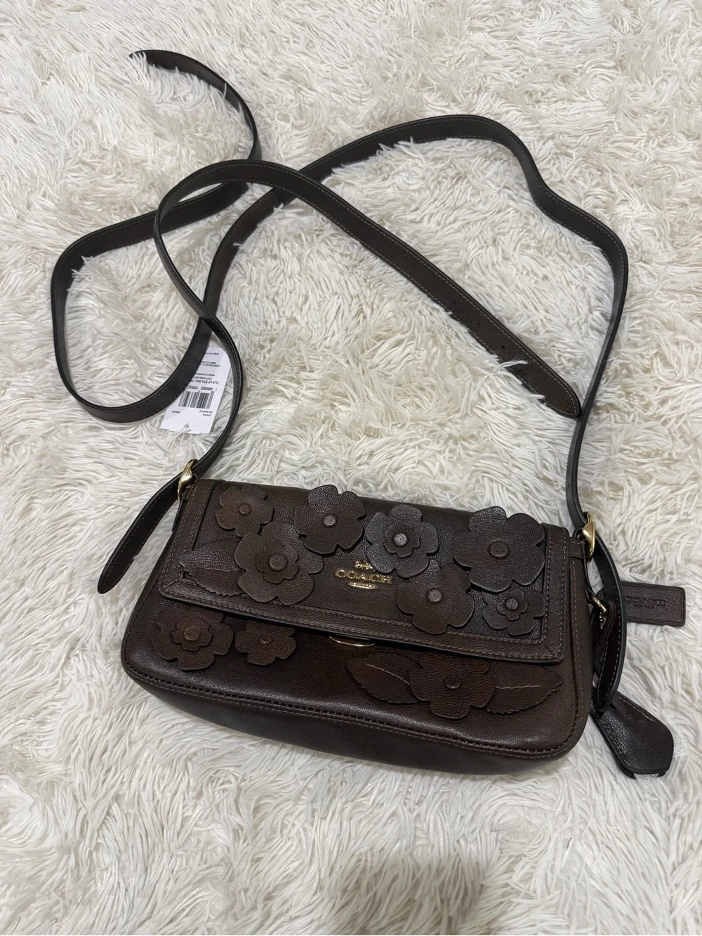 Coach CDY43 Etta Small Flap Shoulder Bag With Floral Applique Maple NWT
